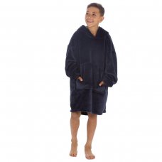 18C857: Kids Plain Over Sized Plush Hoodie- Slate Grey (One Size - 7-13 Years)